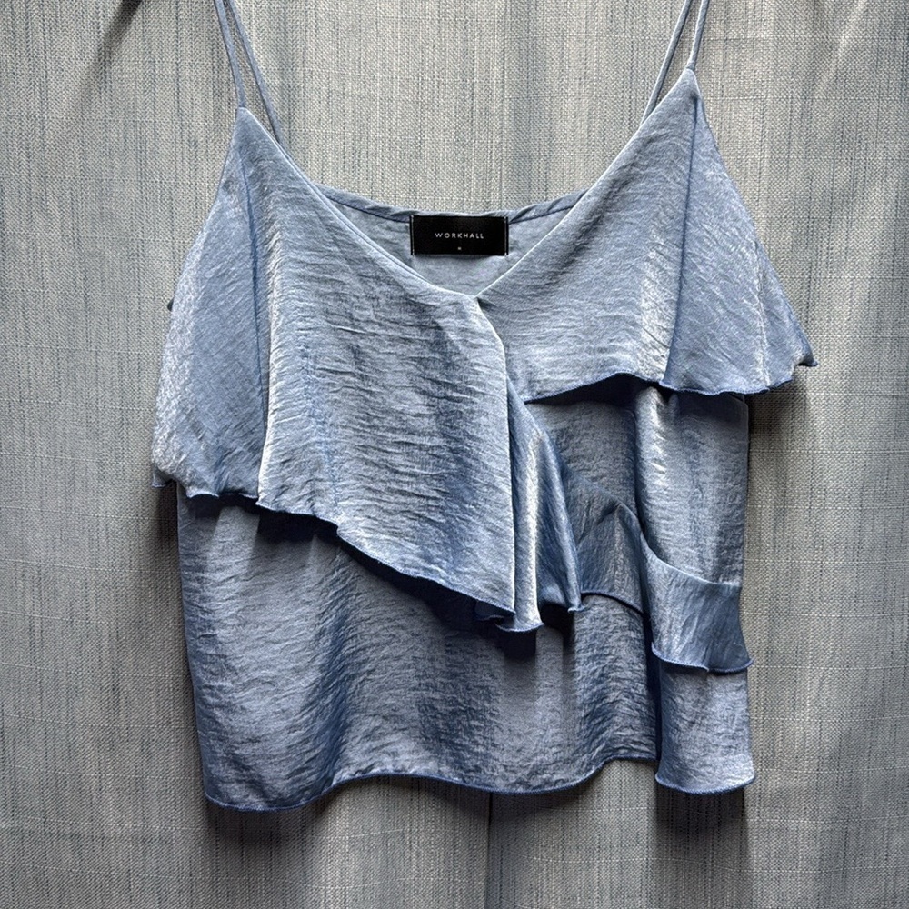Work hall Blue Asymmetrical Ruffled Camisole size medium - Picture 3 of 7